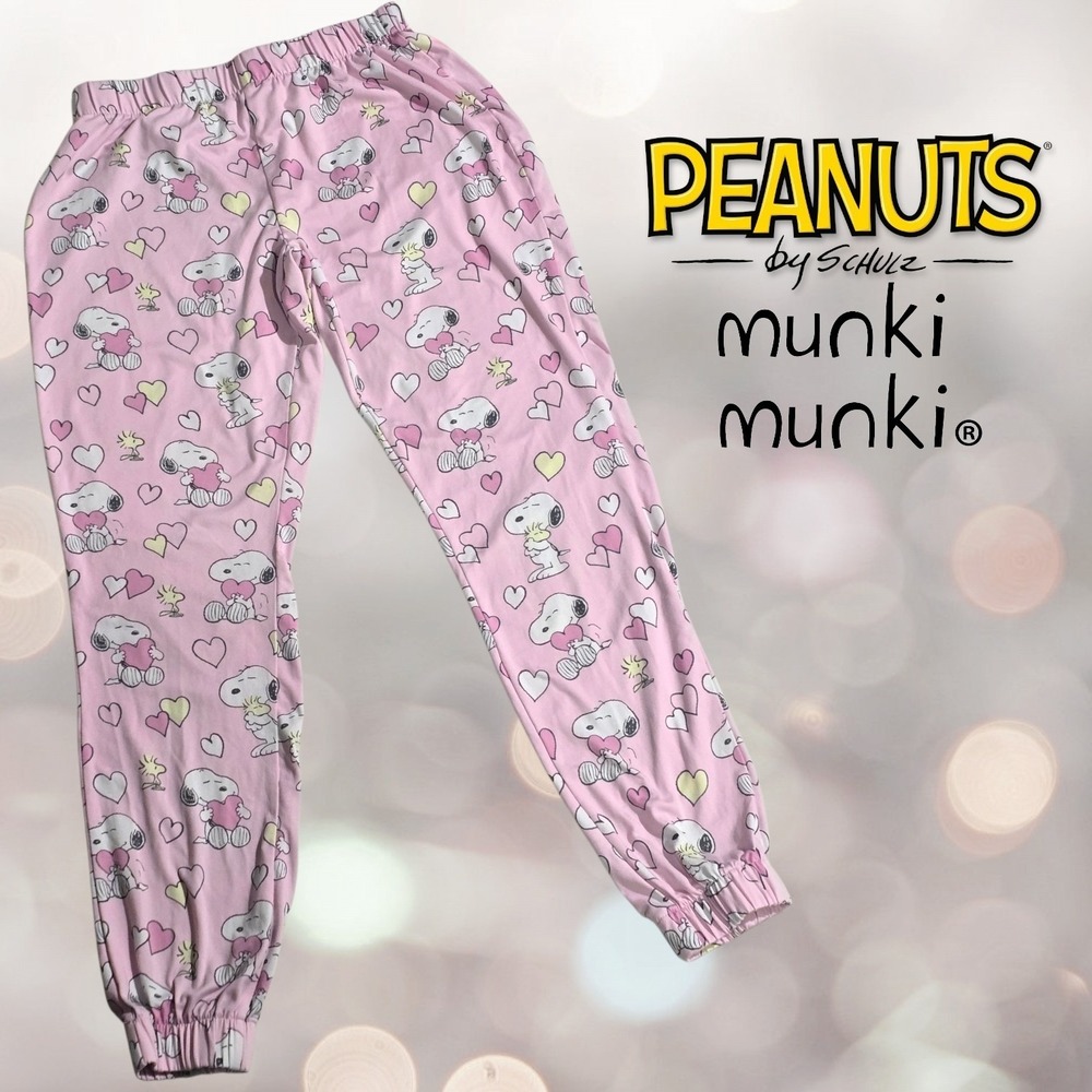 Munki Munki Womens Peanuts Snoopy Hearts Pajama Jogger Pants Pink Small